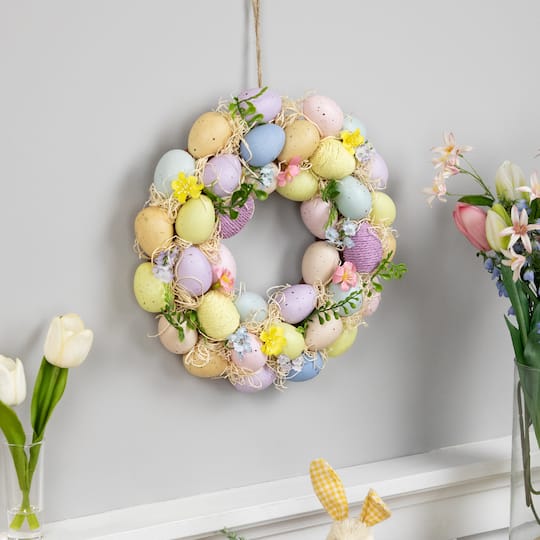 12.5&#x22; Multicolor Floral &#x26; Easter Egg Spring Wreath